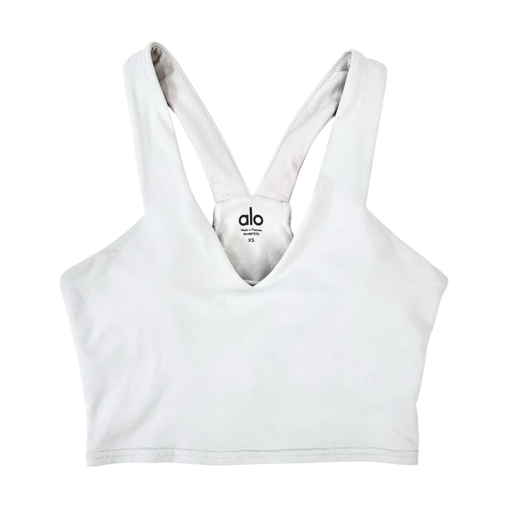 ALO Yoga Real Bra Tank - White Wide Strap V-Neck Built-In Shelf Bra Active Top - Picture 3 of 12